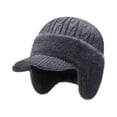 thumbnail image 1 of Qwertyu Mens Knit Winter Hat with Visor and Ear Flaps Fleece Lined Wind Resistant Beanie for Outdoor Cycling Running Hiking Gray, 1 of 3