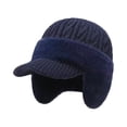 thumbnail image 1 of Qwertyu Mens Knit Winter Hat with Visor and Ear Flaps Fleece Lined Wind Resistant Beanie for Outdoor Cycling Running Hiking Navy, 1 of 3