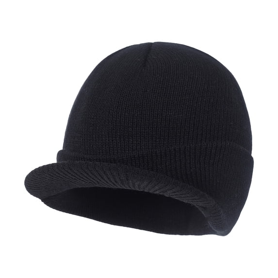 Qwertyu Mens Knitted Beanie Hat with Short Brim Cuffed Ribbed Skull Cap Stretch Fit Casual Streetwear Winter Headwear for Adults A