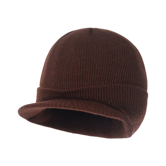 Qwertyu Mens Knitted Beanie Hat with Short Brim Cuffed Ribbed Skull Cap Stretch Fit Casual Streetwear Winter Headwear for Adults F