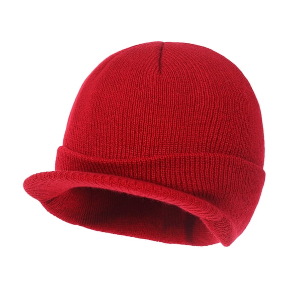 Qwertyu Mens Knitted Beanie Hat with Short Brim Cuffed Ribbed Skull Cap Stretch Fit Casual Streetwear Winter Headwear for Adults G