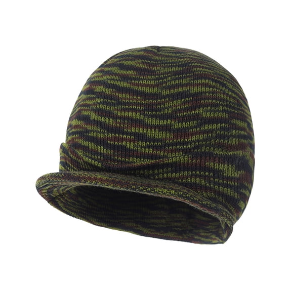 Qwertyu Mens Knitted Beanie Hat with Short Brim Cuffed Ribbed Skull Cap Stretch Fit Casual Streetwear Winter Headwear for Adults I