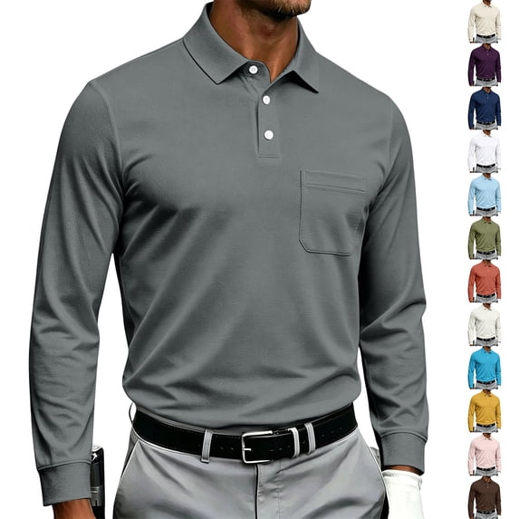 Qwertyu Mens Long Sleeve Polo Shirts Classic Casual Button Collared Shirt Quick Dry Work Fishing Athletic Golf Shirts Orange 4XL