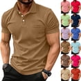 thumbnail image 1 of Qwertyu Mens Polo Shirts Short Sleeve Button Golf Casual Slim Fit Shirt with Pocket Spring Summer Stylish Tops Light Purple S, 1 of 5