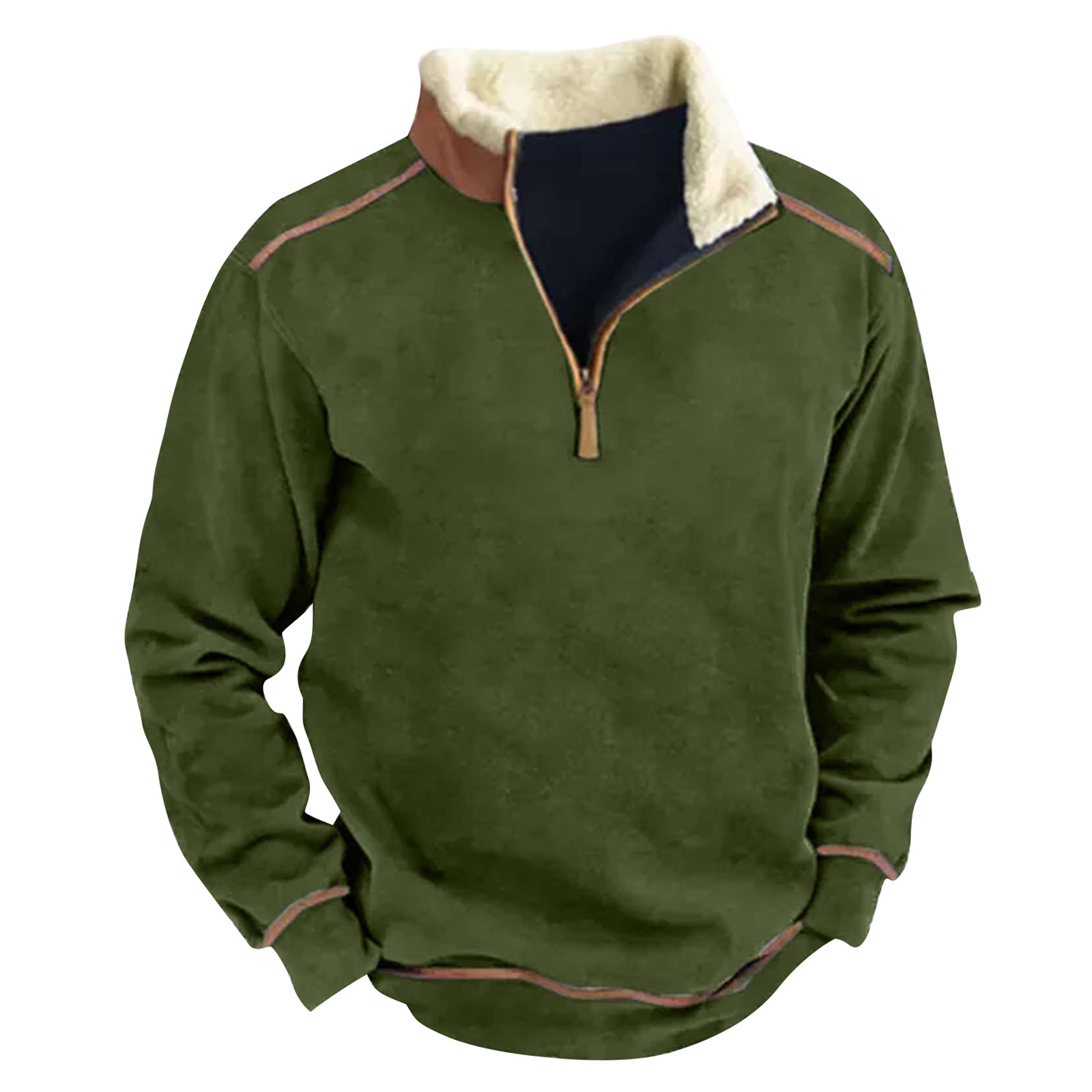 Qwertyu Mens Pullover Quarter Zip Half Zip Up Sherpa Lined Western Long Sleeve Stand Collar Sweatshirts Zipper Fleece Fur Hoodies Loose Fit Clearance Flannel Sweater Green 2XL Walmart