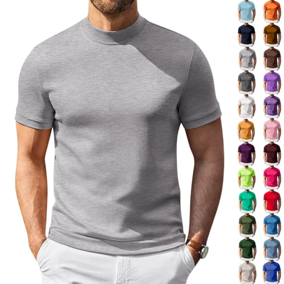 Qwertyu Mens Short Sleeve T Shirt Stretchy Mock Neck Shirts Turtleneck Summer Basic Tops for Men Deep Red S