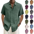 thumbnail image 1 of Qwertyu Mens Summer Cotton Linen Shirt Short Sleeve Casual Lightweight Button Down Shirt for Beach Vacation Ginger 2XL, 1 of 4