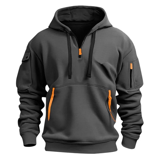 Qwertyu Mens Tactical Hoodies Pullover Quarter Zip Hooded Sweatshirts Big and Tall Long Sleeve Military Hoodie Sweatshirt with Pockets Dark Gray 4XL