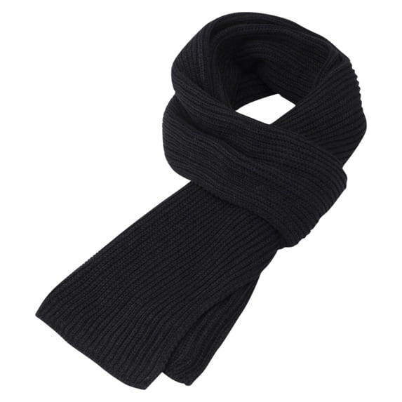 Qwertyu Mens Winter Knit Scarf Ribbed Warm Neck Wrap Long Soft Knitted Muffler Solid Color Casual Cold Weather Accessory Black One Size