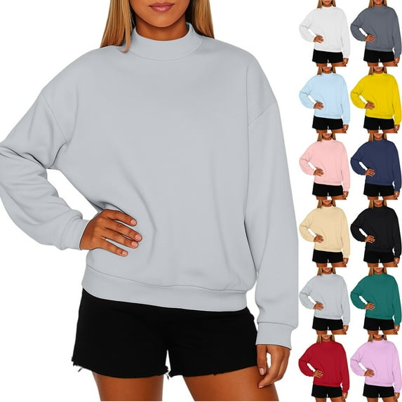 Qwertyu Mock Neck Sweatshirt for Women Oversized Turtleneck Sweater Long Sleeve Fleece Pullover Tops Fall Fashion Clothes Pink XL