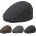 thumbnail image 1 of Qwertyu Newsboy Cap for Men, Flat Cap for Men, Scally Cap for Men, Cotton Newsboy Cap Soft Fit Cabbie Hat, Winter Warm Thick Beret Hat Gray, 1 of 3