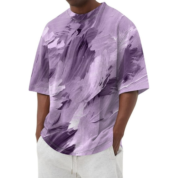 Qwertyu Oversized Tshirts for Men Short Sleeve Crew Neck Summer Shirts Casual Loose Cotton Vintage Tee Light Purple 3XL