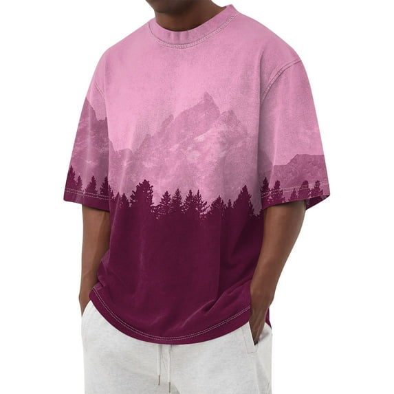 Qwertyu Oversized Tshirts for Men Short Sleeve Crew Neck Summer Shirts Casual Loose Cotton Vintage Tee Pink L