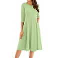 thumbnail image 1 of Qwertyu Plus Size 3/4 Sleeve Fall Dress for Women Crewneck Solid Color Midi Dress Trendy Casual A Line Dress Green 2XL, 1 of 5