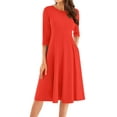 thumbnail image 1 of Qwertyu Plus Size 3/4 Sleeve Fall Dress for Women Crewneck Solid Color Midi Dress Trendy Casual A Line Dress Saffron 3XL, 1 of 5