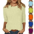 thumbnail image 1 of Qwertyu Plus Size 3/4 Sleeve T-shirts Soft Cotton Womens Crew Neck Tops Scalloped Plain Tshirts Fall Spring Basic Tees Blue L, 1 of 9