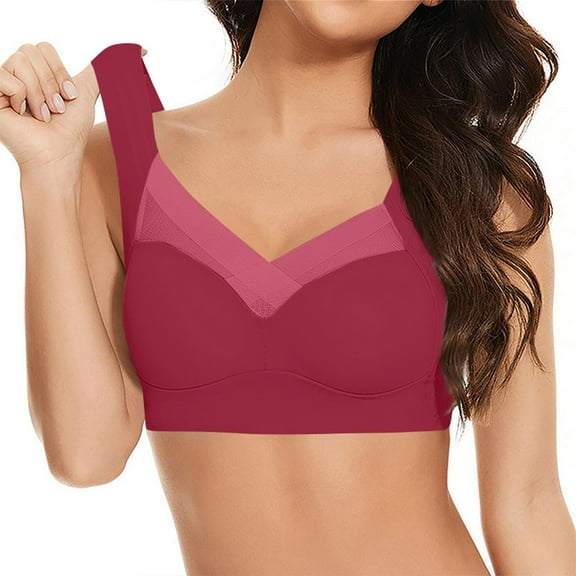 Qwertyu Plus Size Bras for Women Full Cup Seamless Push Up Shaping Wire Free Everyday Bra Deep Red 48