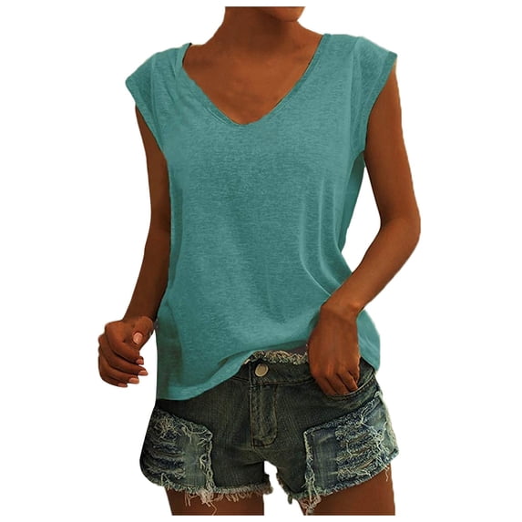 Qwertyu Tank Top for Women Solid Color V Neck Sleeveless Causal Sexy Shirts Hawaiian Beach Holiday Sports Workout Running Tees Summer Basic Tops Mint Green M