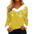 thumbnail image 1 of Qwertyu Plus Size Women's Christmas Shirts Long Sleeve Holiday Shirt Fashion Xmas Tree Graphic Blouses Elegant Faux Fur V Neck Tops Christmas Gifts for Women Yellow S, 1 of 6