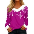 thumbnail image 1 of Qwertyu Plus Size Women's Christmas Shirts Long Sleeve Holiday Shirt Fashion Xmas Tree Graphic Blouses Elegant Faux Fur V Neck Tops Christmas Gifts for Women Hot Pink 2XL, 1 of 6
