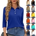 thumbnail image 1 of Qwertyu Polo Shirts for Women 3/4 Sleeve Tops Golf Tees Button Collared Cotton Shirt Business Casual Turquoise L, 1 of 5