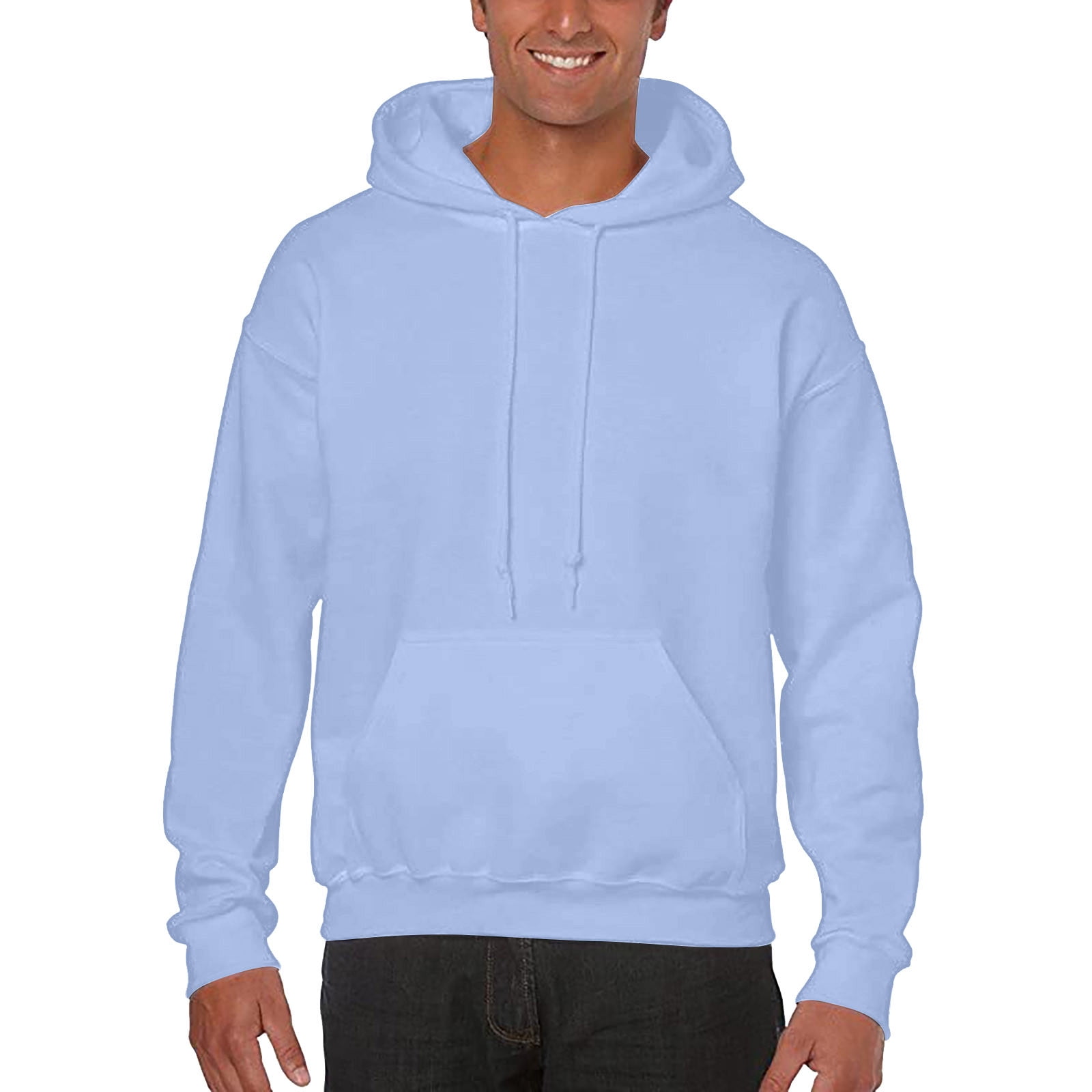 Qwertyu Mens Athletic Hoodies Pullover Lightweight Solid Color Long Sleeve Drawstring  Pullover Pocket Y2k Hooded Sweatshirt Hoodie Men Light blue S 
