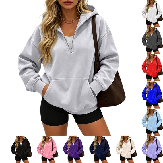 Qwertyu Quarter Zip Sweatshirt Women Half Zipper Workout Oversized Hoodies with Pocket Lightweight Y2K Pullover 2026 Clothes Dark Gray M