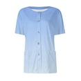 thumbnail image 1 of Qwertyu Scrub Jackets for Women Short Sleeve Snap Front Graphic Crew Neck Jacket Tops with Two Pockets Light Blue M, 1 of 4