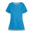 thumbnail image 1 of Qwertyu Scrub Tops for Women with Pockets Crew Neck Short Sleeve Medical Uniform Casual Soft Stretchy Solid Color Nurse Shirts Blue 2XL, 1 of 3