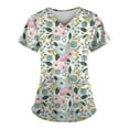 Qwertyu Scrub Tops for Womens Short Sleeve V Neck Floral Print Scrubs