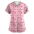 thumbnail image 1 of Qwertyu Scrubs Shirts for Women V Neck Short Sleeve Nursing Valentines Day Scrubs Cute Love Heart Print Working Uniform Medical Scrubs with Pockets Pink L, 1 of 4
