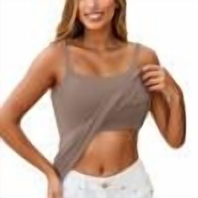 Qwertyu Shelf Bra Tank Tops Women Camisole Adjustable Spaghetti Strap Summer Tops for Women Khaki 3XL