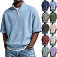 thumbnail image 1 of Qwertyu Short Sleeve Golf Shirts for Men Waffle Knit Oversized Quarter Zip Stand Collar T Shirt Casual Solid Big and Tall Tee Tops Wine 4XL, 1 of 7