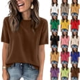 thumbnail image 1 of Qwertyu Short Sleeve Sweaters for Women Crew Neck Eyelet Knit Summer Tops 2026 Trendy Beach Vacation Clothes Business Casual Clothes Beige 2XL, 1 of 6