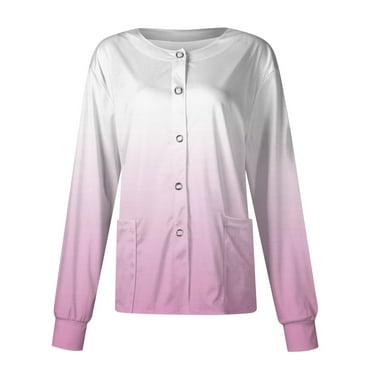 Qwertyu Snap Front Scrub Jackets for Women, Workwear Professionals Soft Stretch Comfy White M