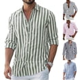thumbnail image 1 of Qwertyu Striped Dress Shirts for Men Long Sleeve Button Down Shirts Summer Casual Loose T Shirts Business Tops Royal Blue 2XL, 1 of 4