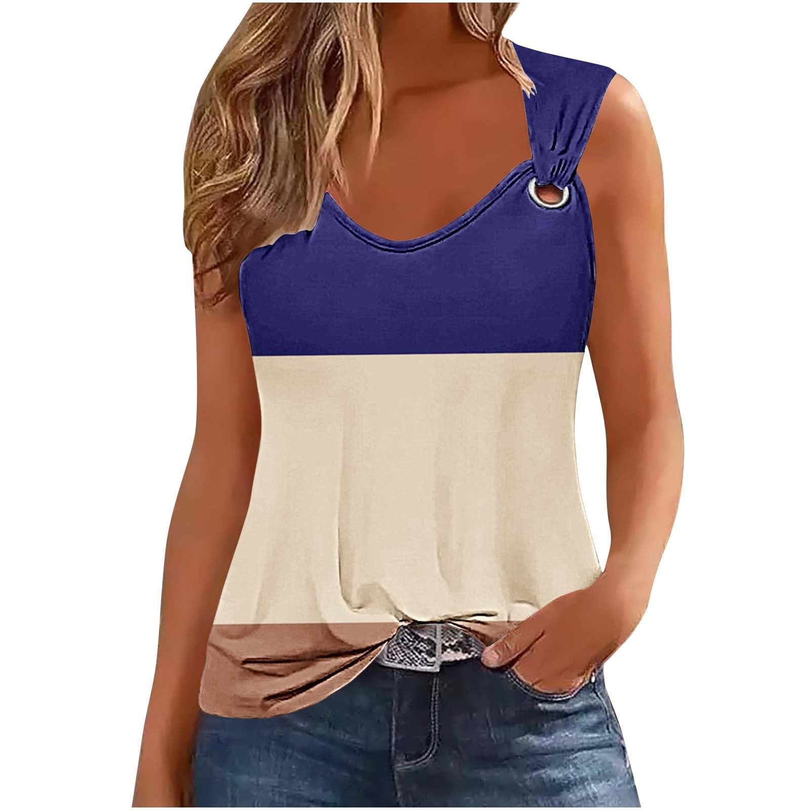 Qwertyu Summer Tank Tops for Women 2024 Sleeveless V Neck Tshirt Loose ...