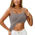 thumbnail image 1 of Qwertyu Spaghetti Strap Tank Top with Built in Bra Cotton Shelf Bra Camisoles Plus Size Casual Comfy Slim Fit Basic Layer Cami Khaki S, 1 of 6
