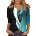 Qwertyu Tops for Women Trendy 3/4 Length Sleeve Floral Print TShirts