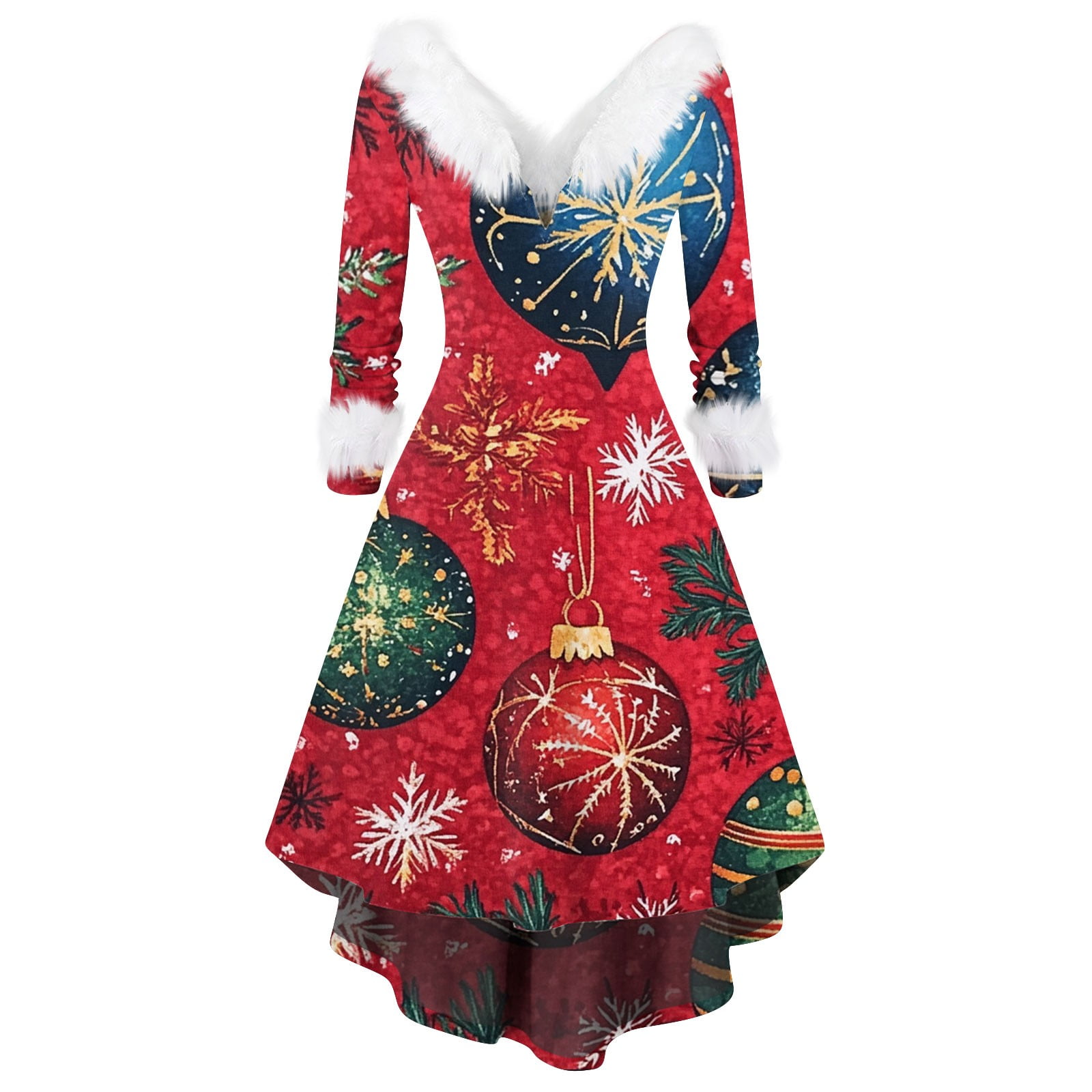 Qwertyu Ugly Christmas Dress Women Snowflake Graphic Casual Flare Dress  Furry V Neck Xmas Party Dresses Green S - Walmart Business Supplies