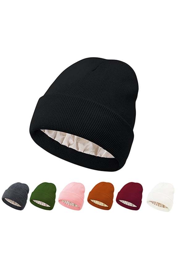 Unisex Satin & Silk Lined Slouchy Warm Winter Hat - Knit Satin Lined Beanie for Women & Men Dark Gray