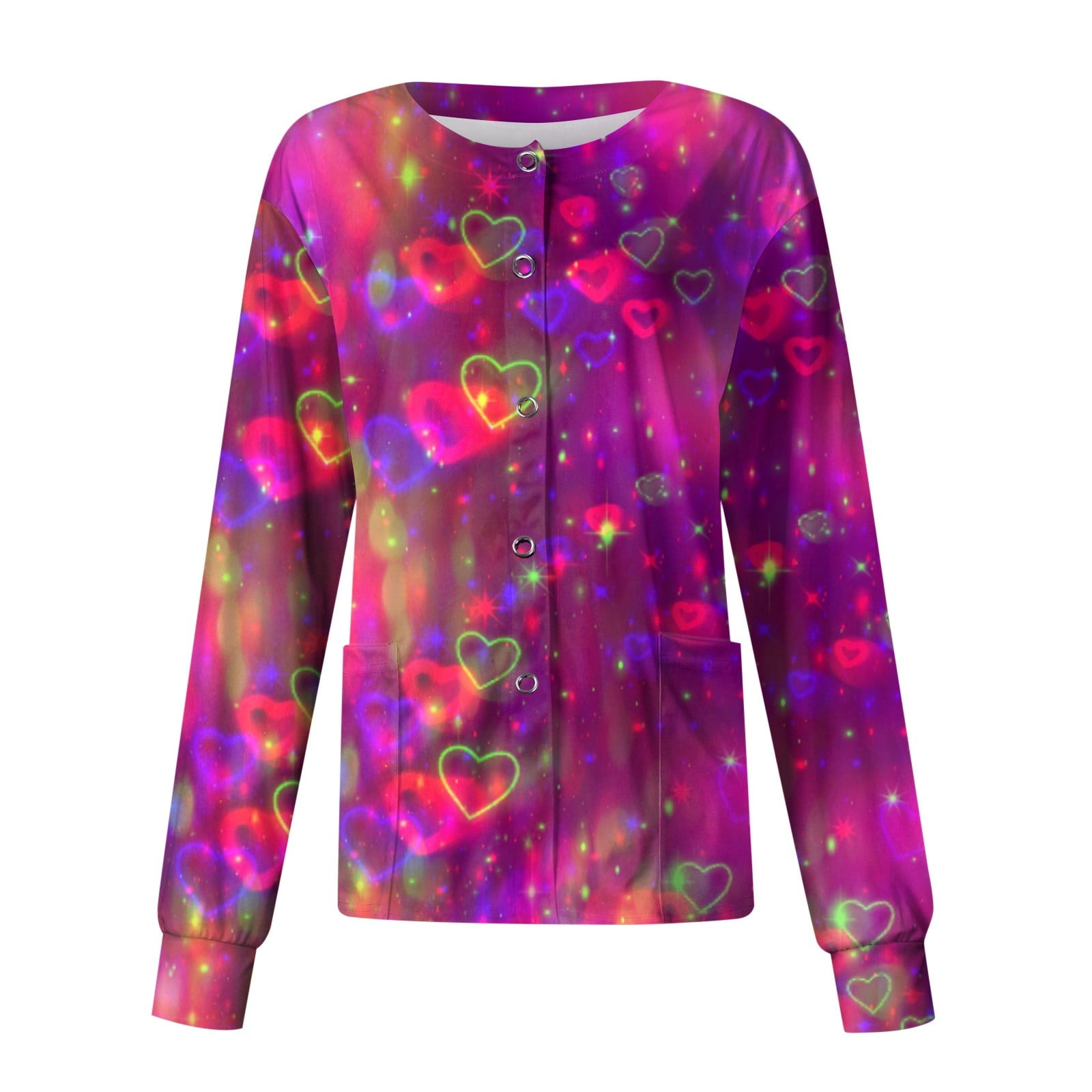 Qwertyu Valentine Scrub Tops for Women Relaxed Fit Button Down Hearts