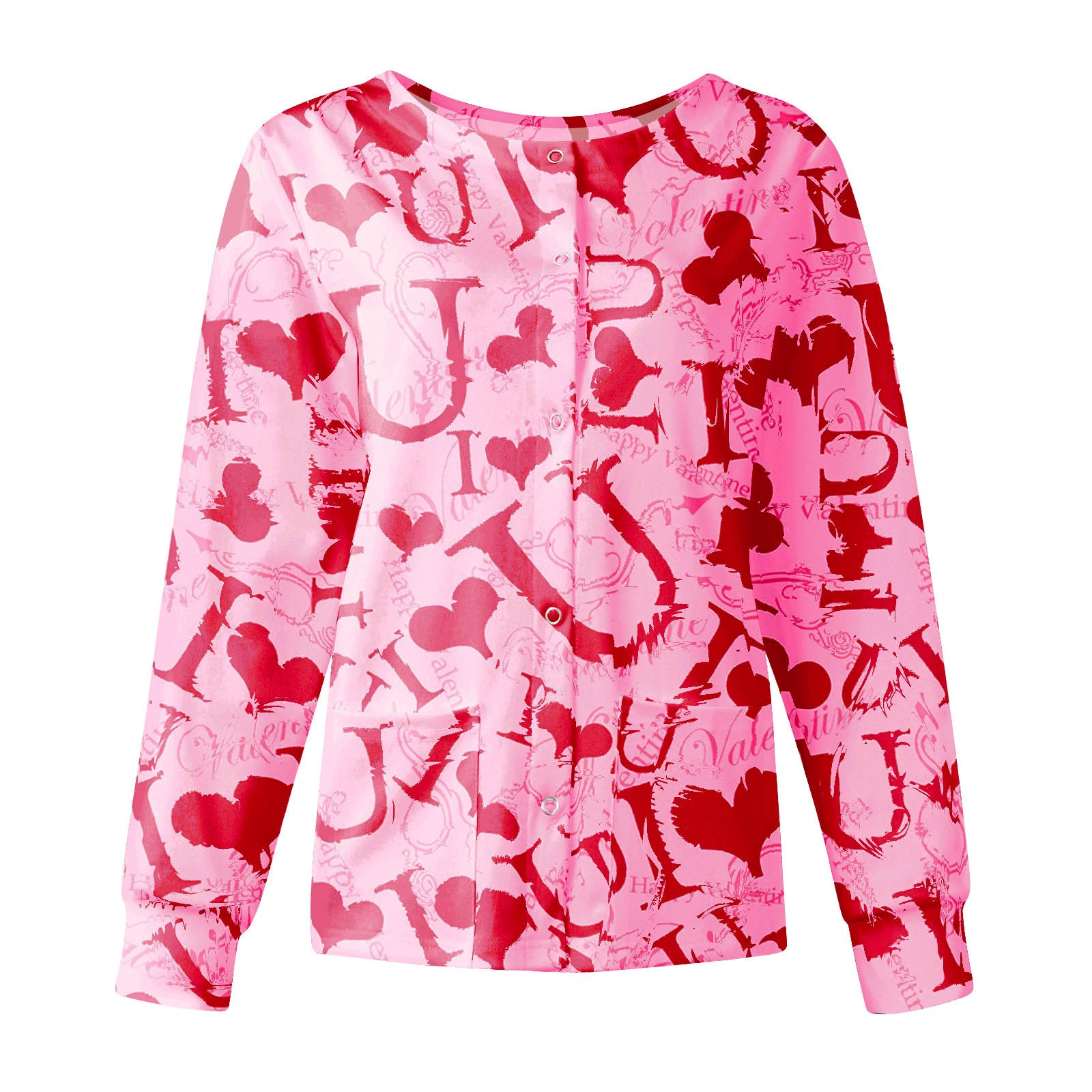 Qwertyu Valentine Scrub Tops for Women Relaxed Fit Long Sleeve Graphic