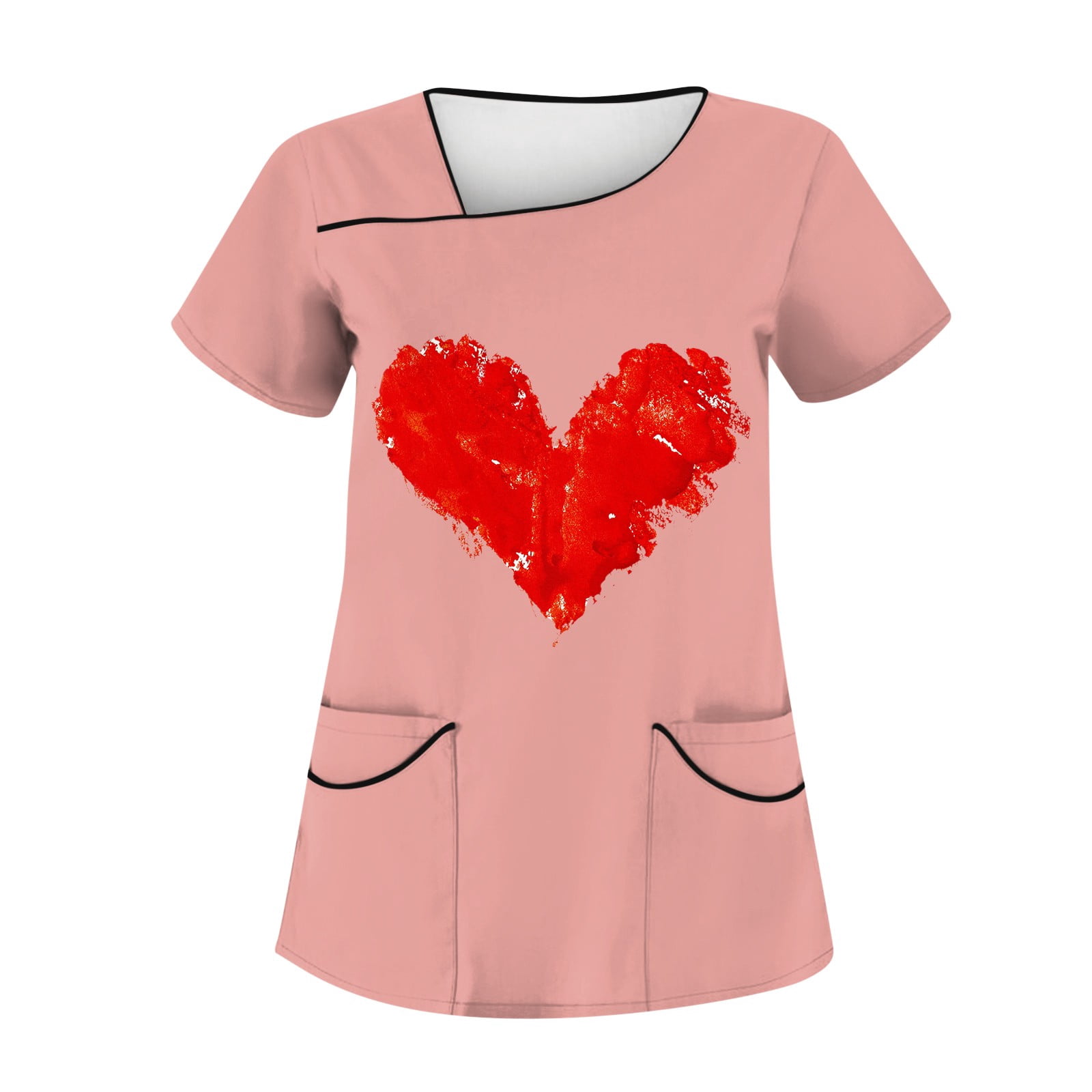 Qwertyu Valentines Day Scrub Jacket with Pockets Love Short Sleeve V Neck Nursing Uniforms