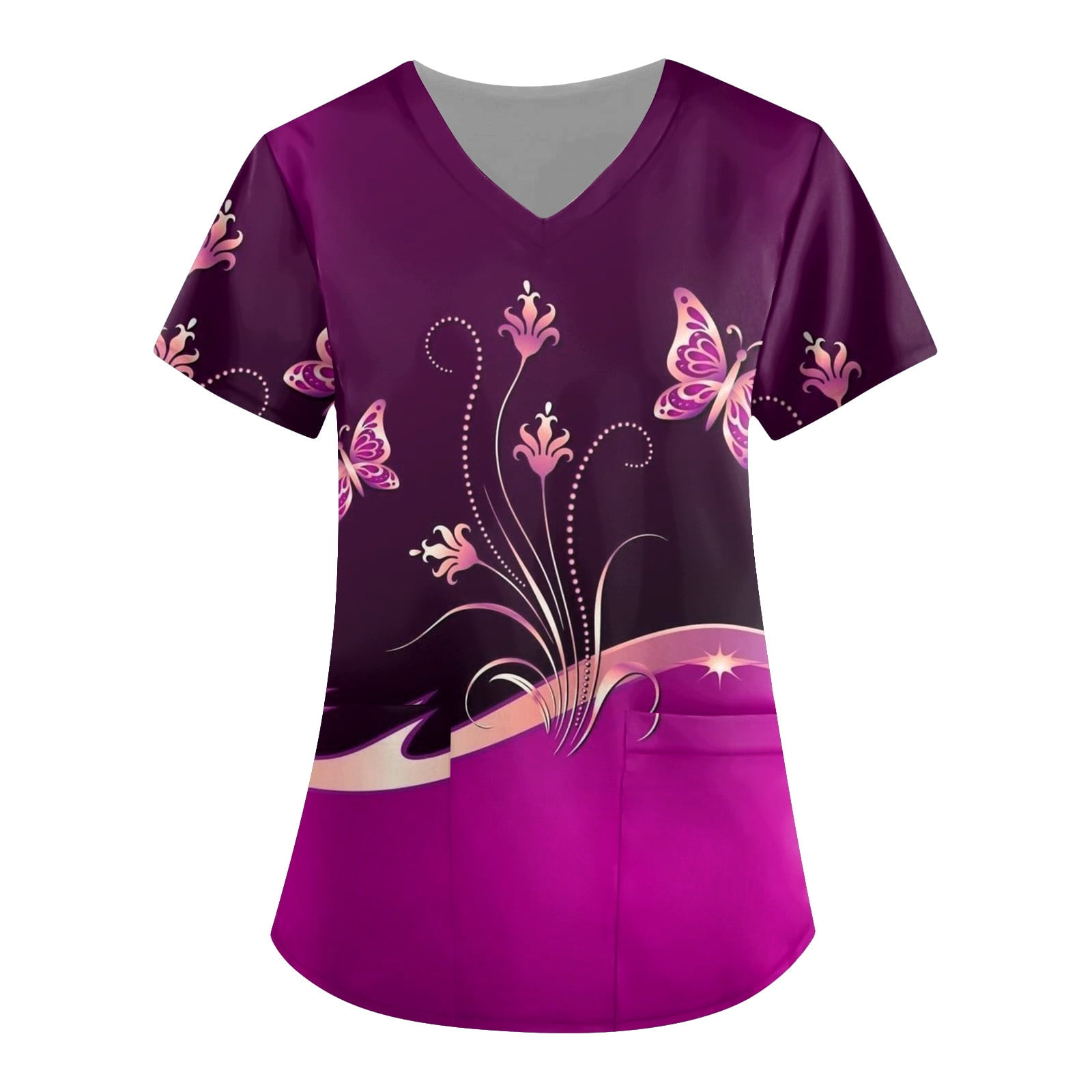 Qwertyu Valentines Day Scrub Jacket Short Sleeve Hearts with Pockets