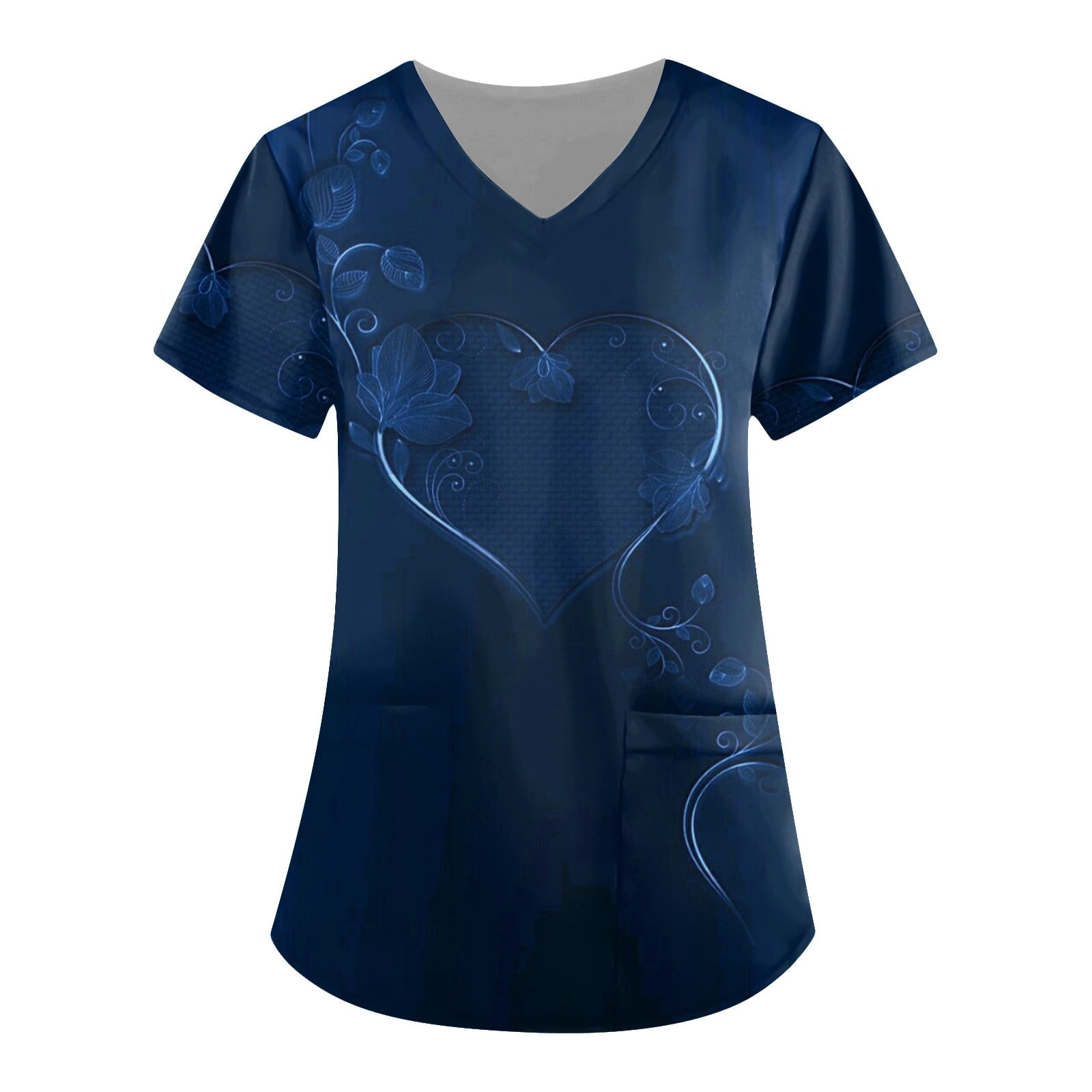 Qwertyu Valentines Scrub Top with Pockets Hearts V Neck Short Sleeve Nursing Uniforms Scrubs