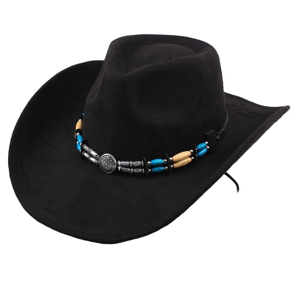 Qwertyu Western Cowboy Hat for Men Women Classic Fedora Hat with Buckle Belt Black