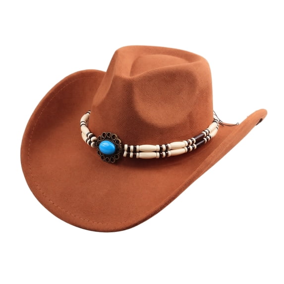 Qwertyu Western Cowboy Hat for Men Women Classic Roll Up Fedora Hat Cowgirl Cap with Buckle Belt Brown