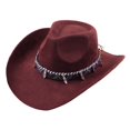 thumbnail image 1 of Qwertyu Wide Brim Western Cowboy Cowgirl Hat with Wind Lanyard Felt Fedora Hat for Men Women Coffee, 1 of 6