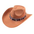 thumbnail image 1 of Qwertyu Wide Brim Western Cowboy Cowgirl Hat with Wind Lanyard Felt Fedora Hat for Men Women Khaki, 1 of 6